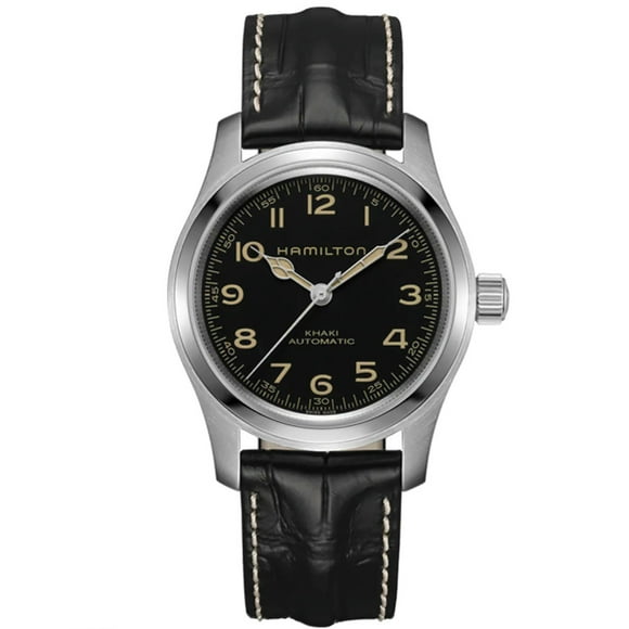 Hamilton Men's Khaki Field H70605731 Black Leather Automatic Self Wind Fashion Watch