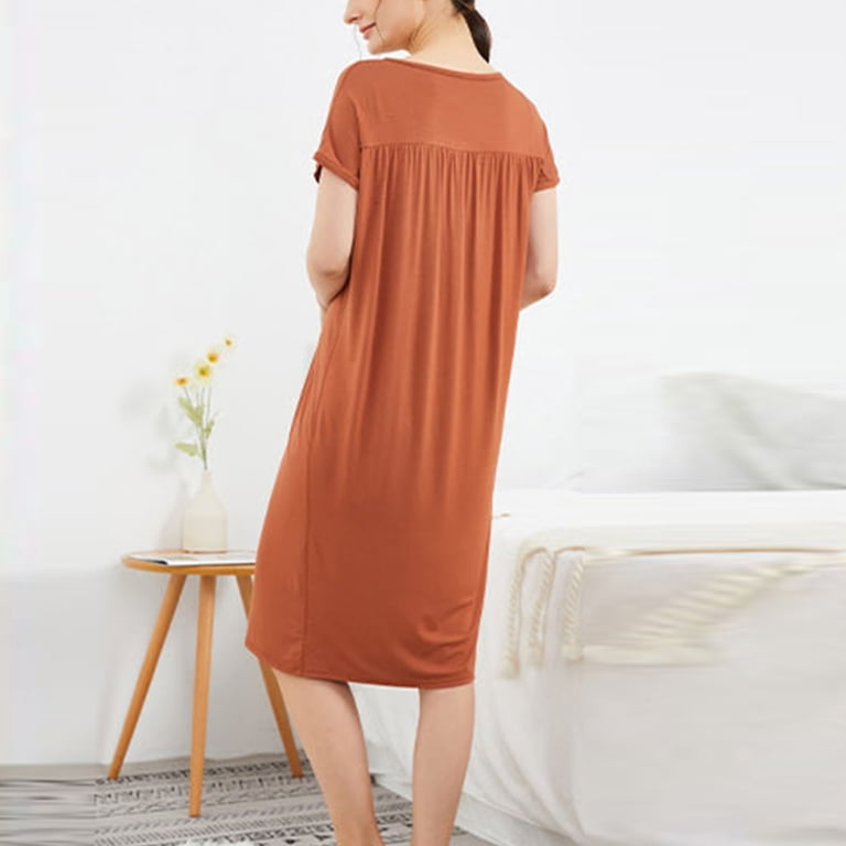 WQQZJJ Plus Size Nightgown Women Round Neck Short Sleeve Pajama