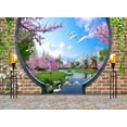 thumbnail image 2 of ABPHOTO 7x5ft Spring Garden Backdrop Dutch Windmill Pond Fresh Flowers Blue Sky White Cloud Swan Green Grass Meadow Shabby Brick Floor 3D Photography Background for Girls Photo Studio Prop YX435, 2 of 3