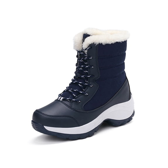 Crocowalk Mens Snow Boots Faux Fur Winter Boot Plush Lined Warm Shoes Casual Mid Calf Womens Cold Weather Lace Up Blue 10