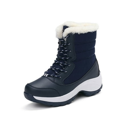 

Lacyhop Womens Winter Boot Faux Fur Warm Shoes Plush Lined Snow Boots Work Cold Weather Casual Mid Calf Blue 8.5