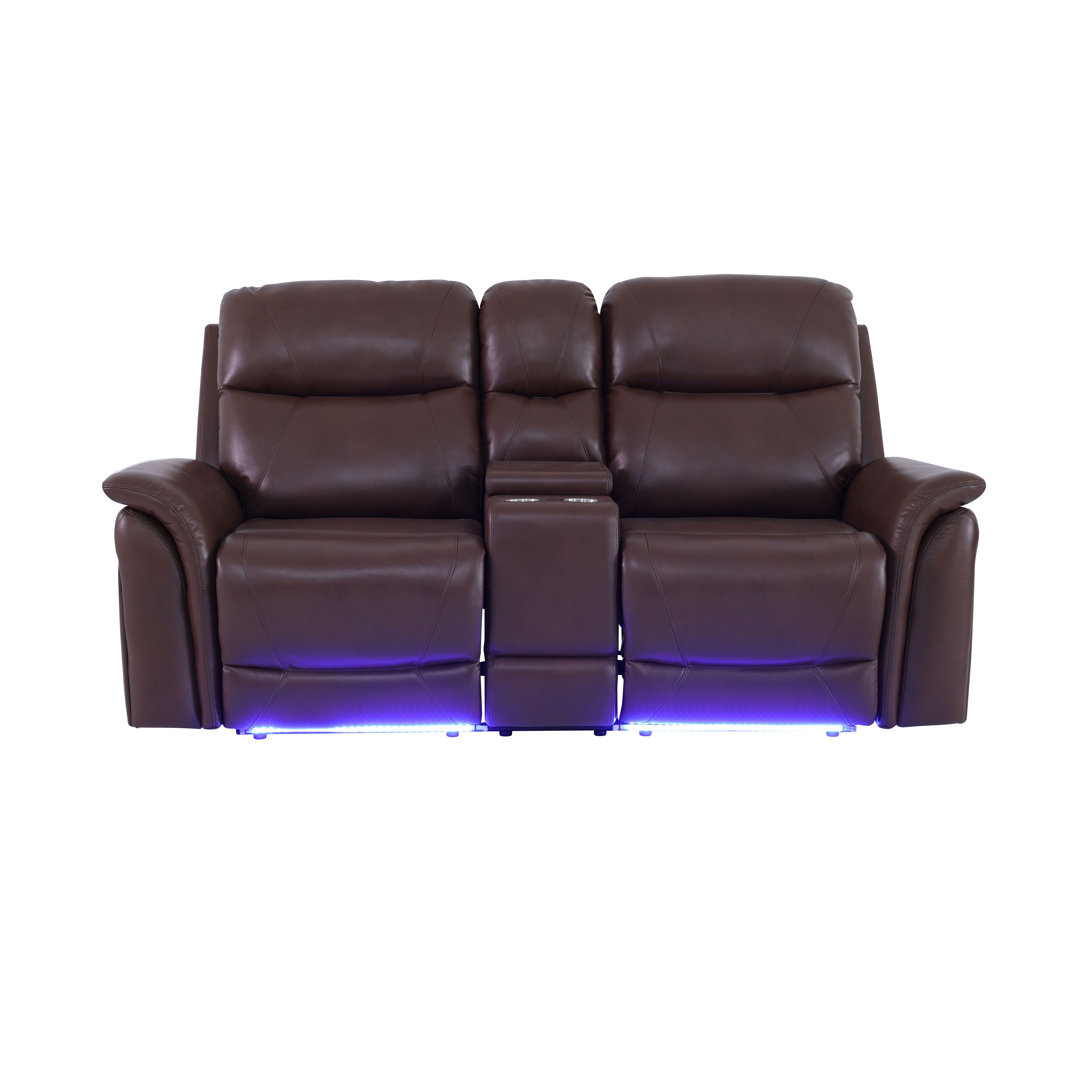 Gewnee Loveseat Power Reclining Multifunctional Sofa, Air Leather, Storage Console, Cup Holders,Dark Brown