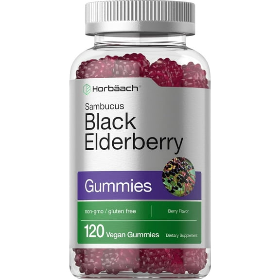 Black Elderberry with Zinc & Vitamin C | 120 Vegan Gummies for Men and Women | Berry Flavor | by Horbaach