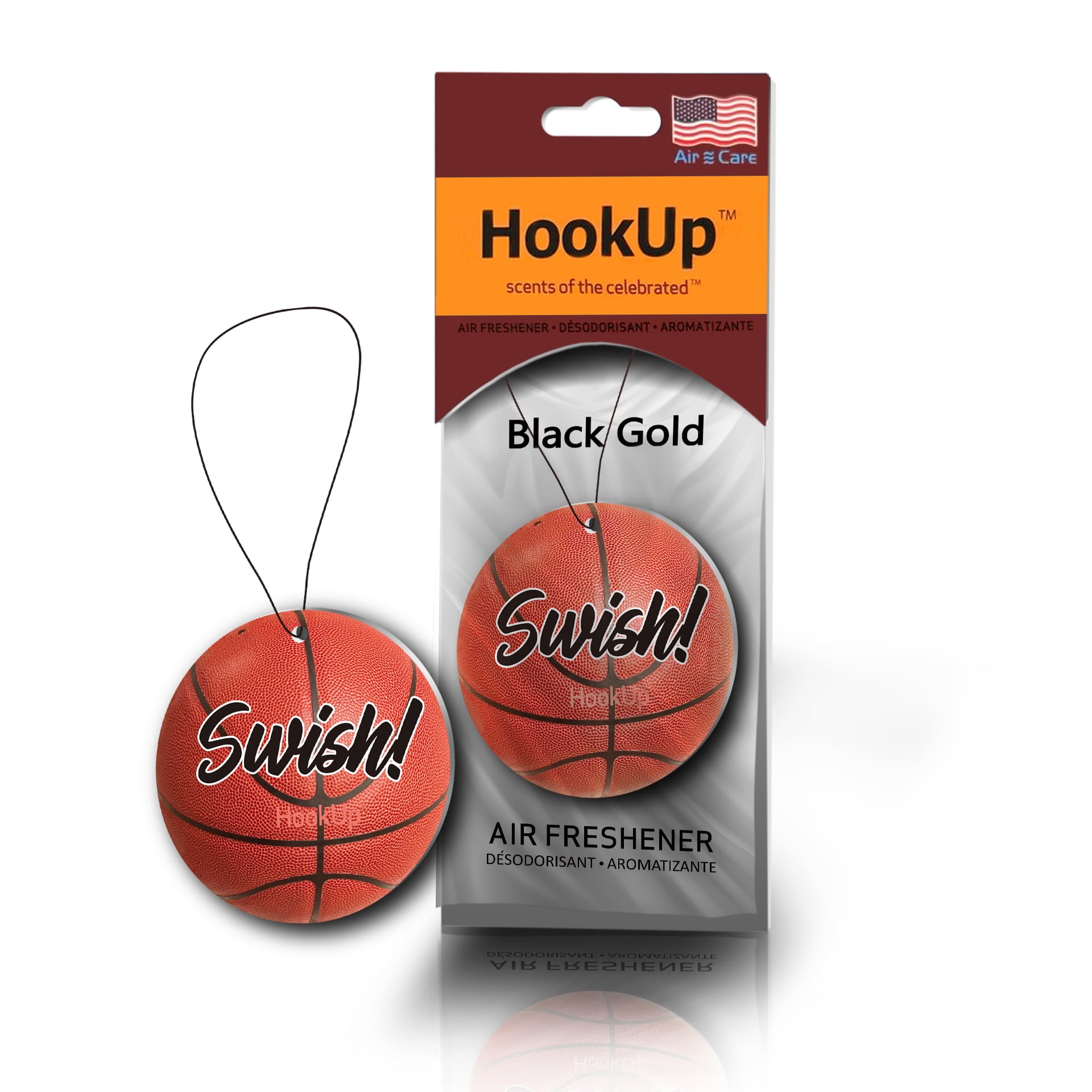 Basketball Hanging Car Air Freshener by Hookup - 4 Pack of Black Gold Scent| Unique Gift or Stocking Stuffers for Sports Fan- Teens, Men, Women|Car