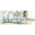 thumbnail image 7 of Twin Size Wood bed with House-shaped Headboard Floor bed with Fences, Light Green, 7 of 7