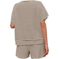 thumbnail image 5 of Womens 2 Piece Sets Summer Lounge Sets Striped Short Sleeve Oversized T Shirts Drawstring Shorts Matching Set, 5 of 5