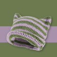 thumbnail image 1 of Gorro de lana a rayas con orejas de diablito de estilo coreano, bonito gorro de punto para mujer, gorro informal que combina con todo, cálido, 1 of 5