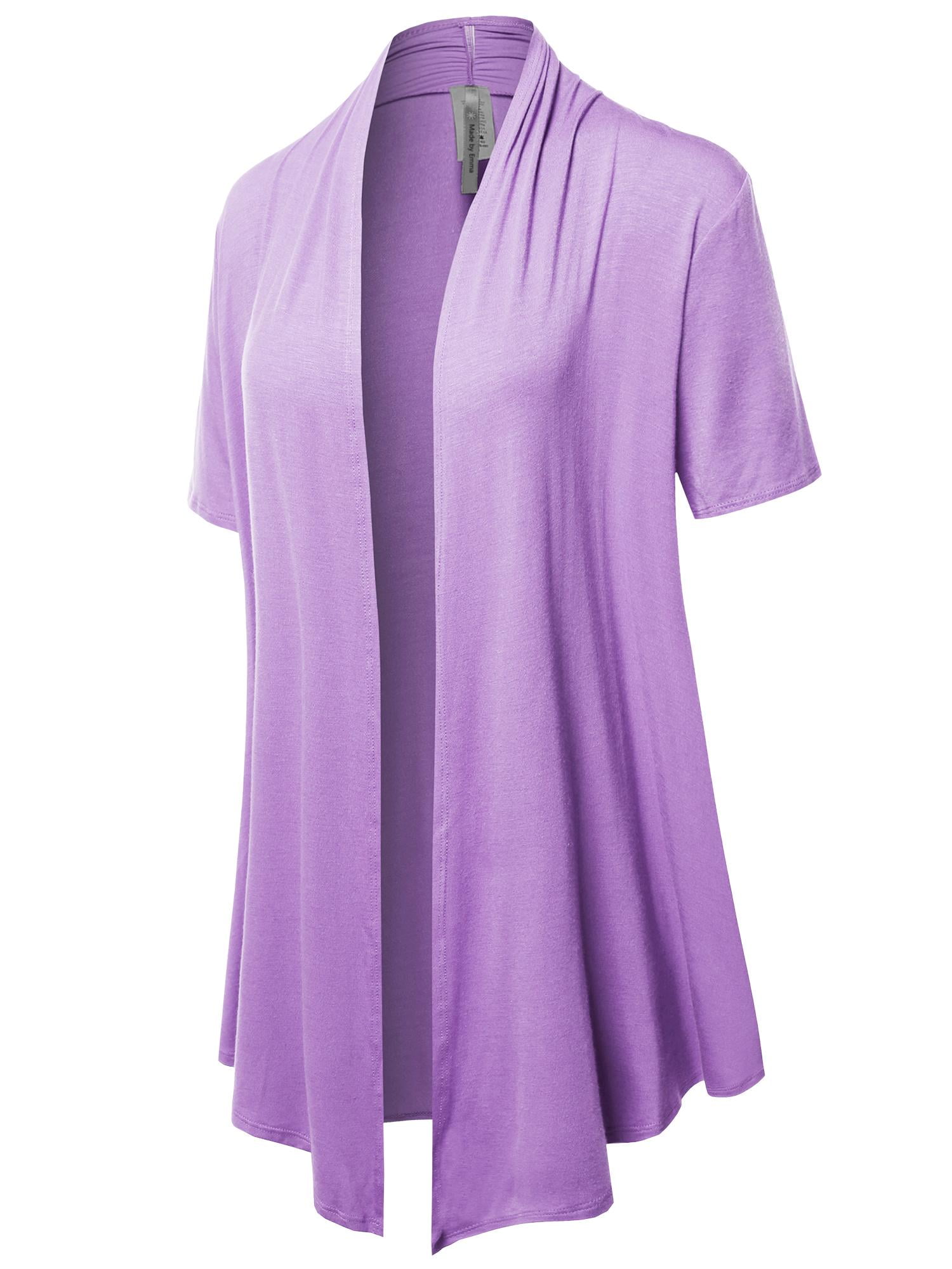 FashionOutfit Women's Solid Jersey Knit Draped Open Front Short Sleeves