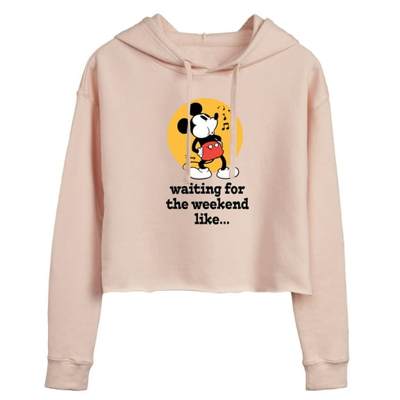 Disney - Mickey & Friends - Waiting for the Weekend Like - Whistling Music - Juniors Cropped Pullover Hoodie
