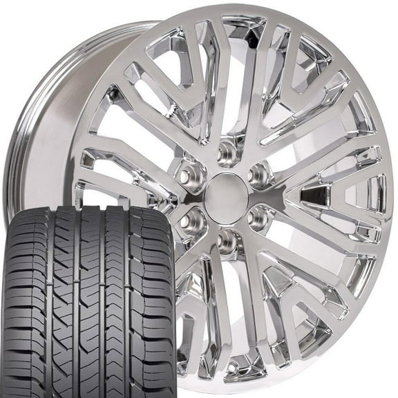 OE Wheels CV37 22 Inch Rims and Tires Fit Sierra 1500 Style 6x139.7 22x9 Chrome - Hollander 5906 - Eagle Sport AS 285/45-22 (Set of 4)
