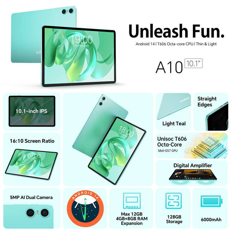 Free Shipping! ODEA Tablet 10.1 Inch Android 14 Octa Core 12GB RAM