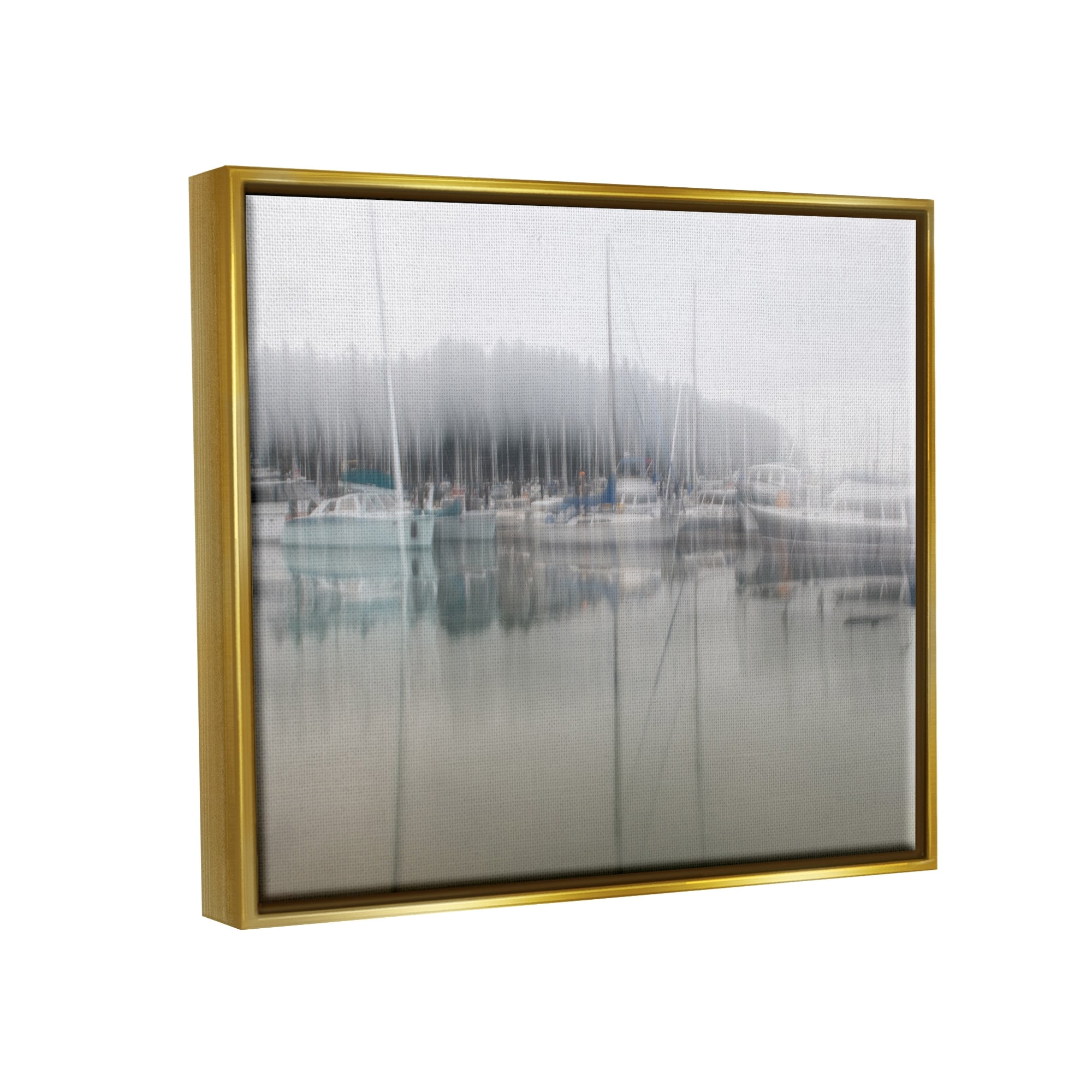 Stupell Industries Foggy Weather Boat Marina Peaceful Floating Watercraft Graphic Art Metallic Gold Floating Framed Canvas Print Wall Art, Design by Nancy Crowell