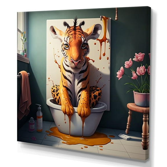 Designart Tigher In The Bath Canvas Wall Art