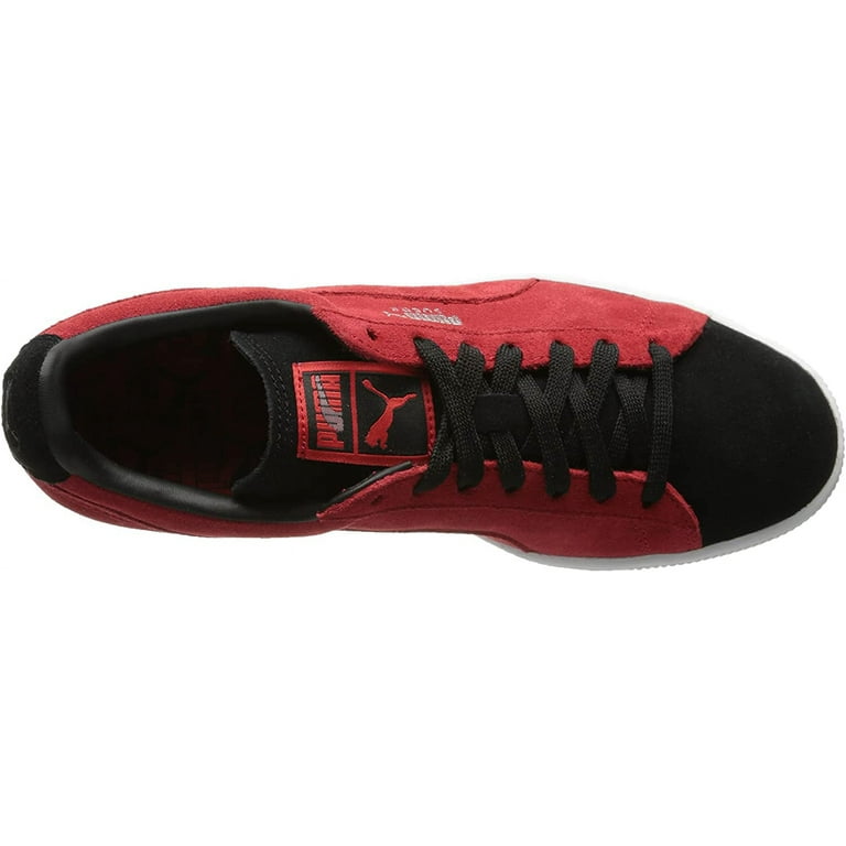 black and red suede pumas