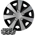 thumbnail image 1 of Wheel Cover Kit, 15 Inch Hubcaps Set of 4 Automotive Hub Caps with Universal Snap-On Retention Rings, 2-Tone ABS Plastic Black and Silver Rim Covers for All Makes, Models (SG-5051-DP-15), 1 of 7