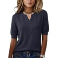 thumbnail image 2 of OIOLOYJM Women's Knitted Shirts 2026 Casual Short Sleeve V Neck Sweaters Spring Comfy Loose Fit Pullover Office Holiday Clothes Navy 2XL, 2 of 5