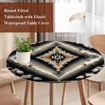 thumbnail image 3 of Boho Grey Black Round Tablecloth 45-54 Inch Round Fitted Table Cloth with Elastic Edge, Geometric Ethnic Southwestern Vintage Waterproof Table Cover Protector for Outdoor Picnic Party Dining, 3 of 6
