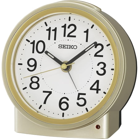 SEIKO QHE199GLH Round Classic Non Ticking Bedroom Alarm Clock Gold 4.6 x 4.7 Inches
