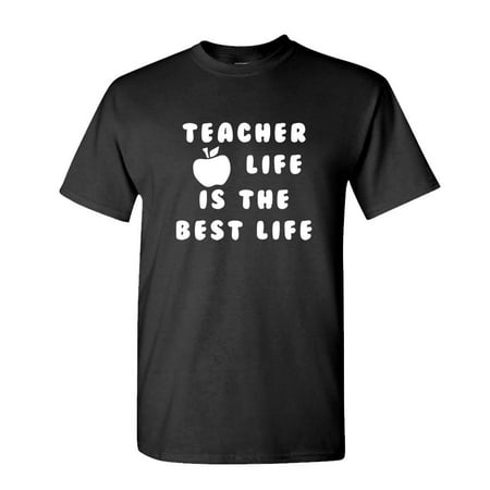 Life Mens Tee - TEACHER LIFE is THE BEST LIFE - school - Mens Cotton T-Shirt (Small,Black)