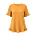 thumbnail image 6 of Thousandth Plus Size Blouse for Women Casual Textured Loose Fit Tunic Linghtweight Short Sleeve Tops Round Neck Double Ruffle Hem Summer Shirts for Everyday, 6 of 6