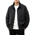 thumbnail image 2 of sdhkgrrt Plus Size Men's Zip Up Collared Long Sleeve Jacket Fall Winter Casual Basic Outwear Solid Trendy Work Business Coats, Black XL, 2 of 5