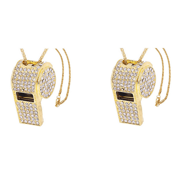 2X Whistle, Metal Crystal Rhinestone Whistle, Shining Whistle with Keychain for Referees, Coaches, Teachers