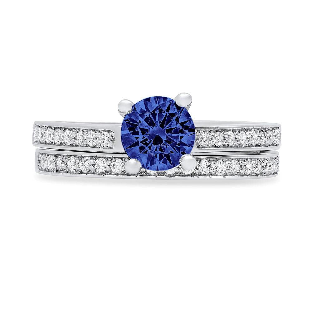 Tanzanite Solitaire With White Sapphire Accents Ring  Silver