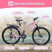 24 Inch Mountain Bike for Women, NEORIVERE 21-Speed Womens Mountain Bike with Suspension Fork, Dual Disc Brakes, Rear Rack & Internal Cable
