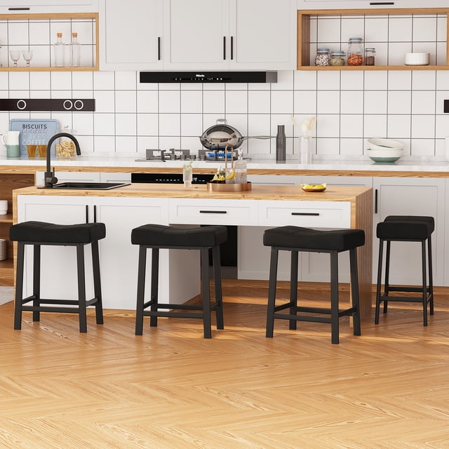 QinaQin Bancos para barra de 24 pulgadas con asiento curvo acolchado, diseño tapizado y fácil armado para isla de cocina o desayunador