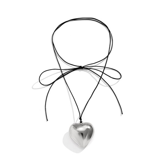 Chunky Heart Choker Necklace for Women Y2k Necklace Aesthetic Big Glass Love Heart Black Velvet Pendant Necklaces