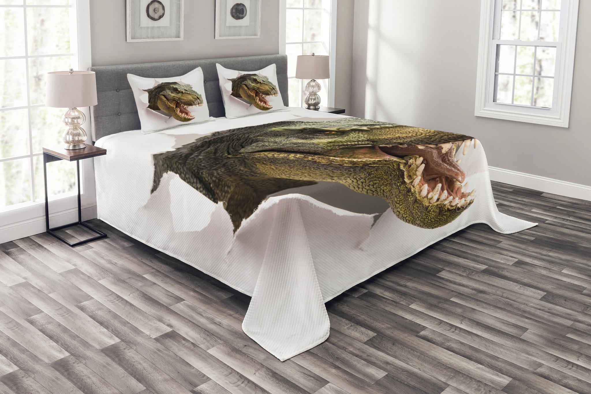 Dinosaur Bedspread Set Queen Size, Dangerous Dinosaur Tears Up the