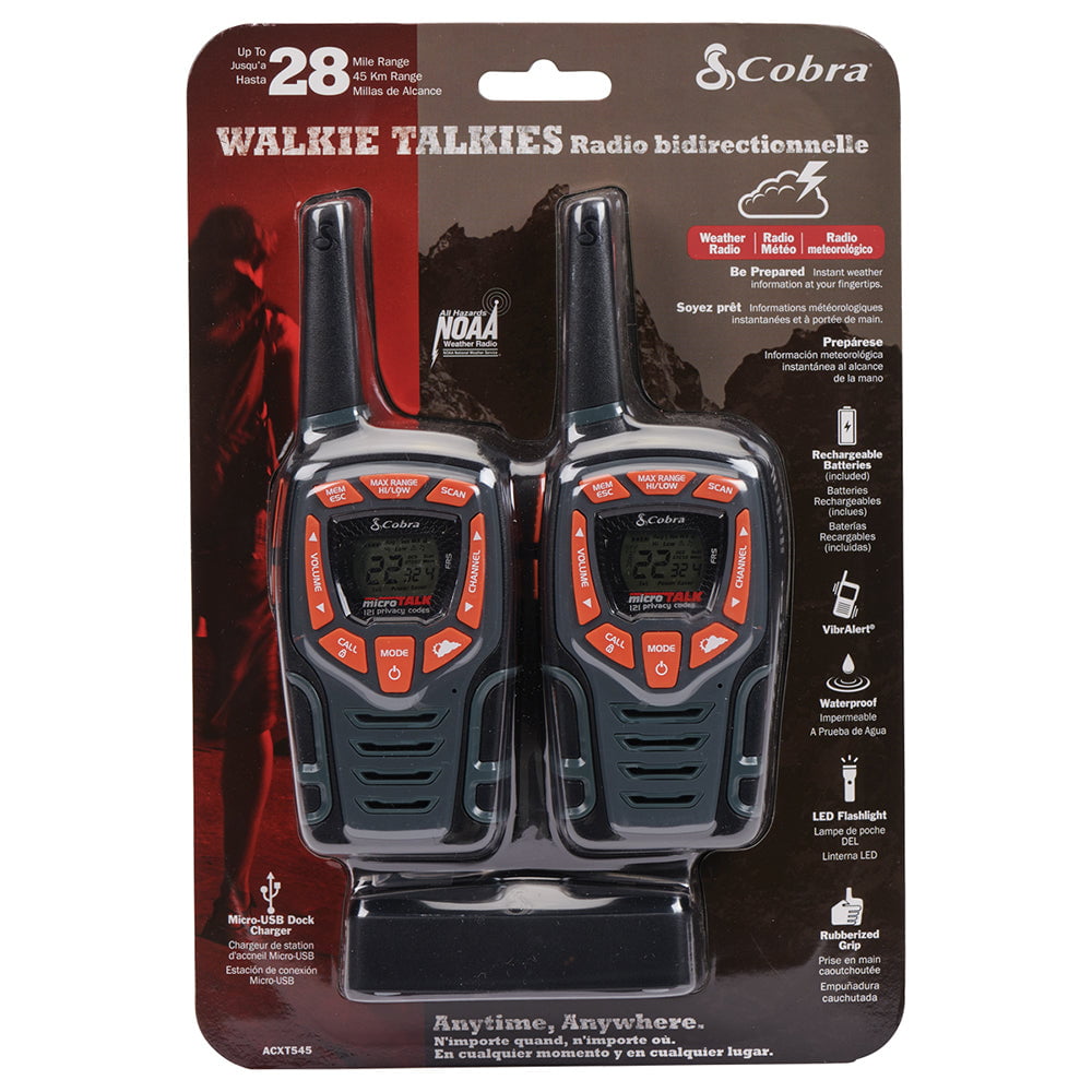 Cobra ACXT545 Weather-Resistant Walkie Talkies for Adults Rechargeable, 22 Channels, Long Range 28-Mile Two-Way Radio Set (2-Pack) - 3