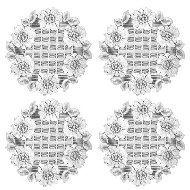 Heritage Lace FT-0900W-S Treillis Floral de 9 Po Napperons Ronds&44; Blanc - Lot de 4