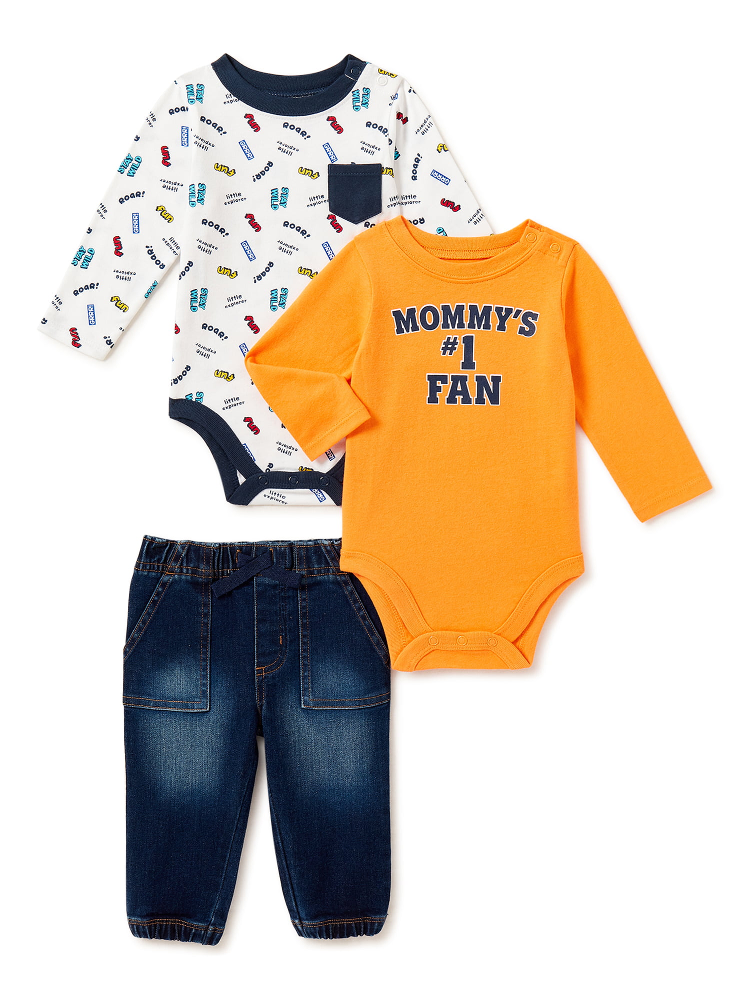 Infant & Toddler Boys 3-Piece Gray Cardigan Woven Shirt & Denim Pant Set