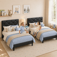 thumbnail image 4 of Twin Bed Frame with Upholstered Faux Leather Headboard, UHOMEPRO Black Platform Bed with Wood Slats, No Box Spring Needed, Modern Bed Frame, 4 of 11