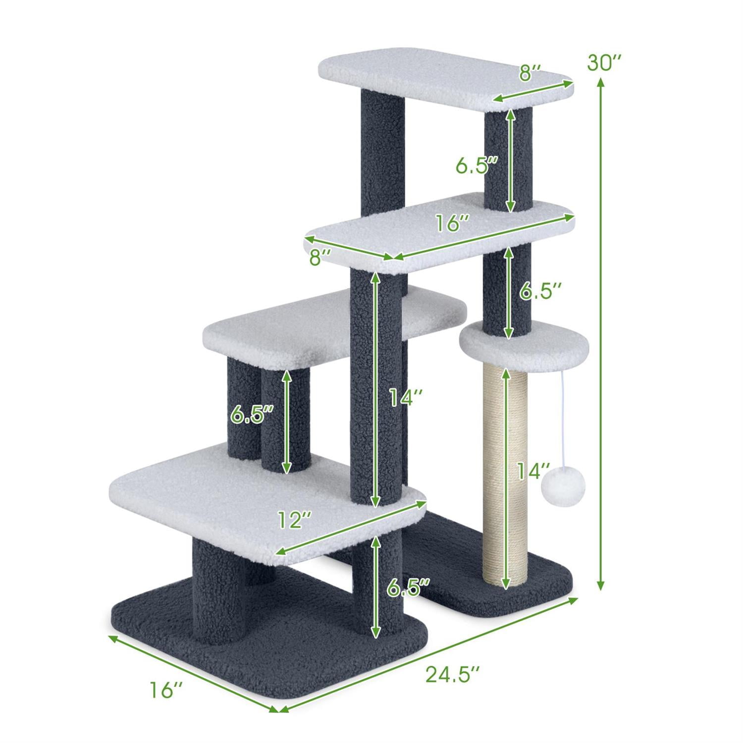 Pefilos 2-in-1 Cat Stairs & Tree Tower, Scratching Posts & Hanging Toy Ball, Anti-Slip Base, Gray