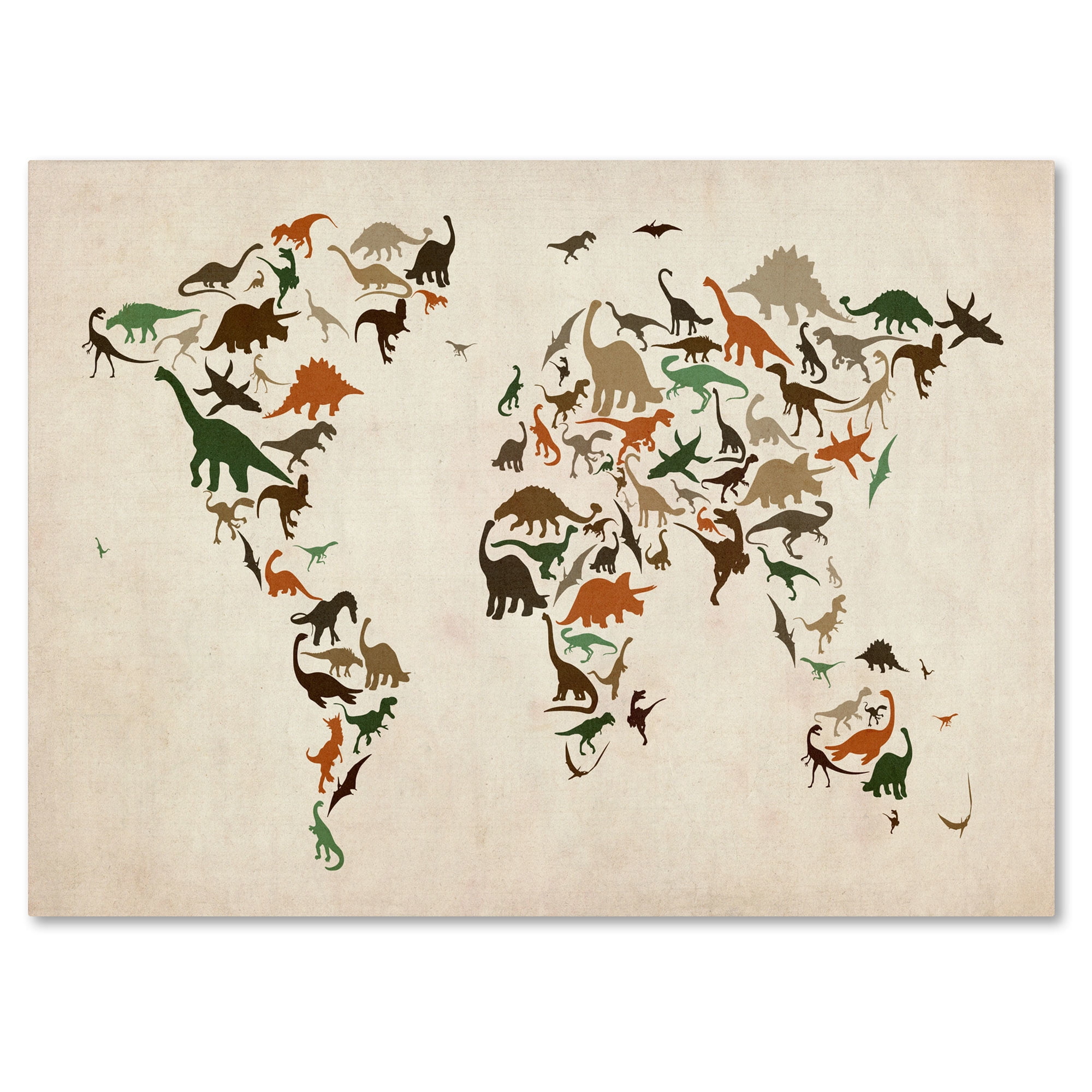 Trademark Art 'Dinosaur World Map 2' Canvas Art by Michael Tompsett