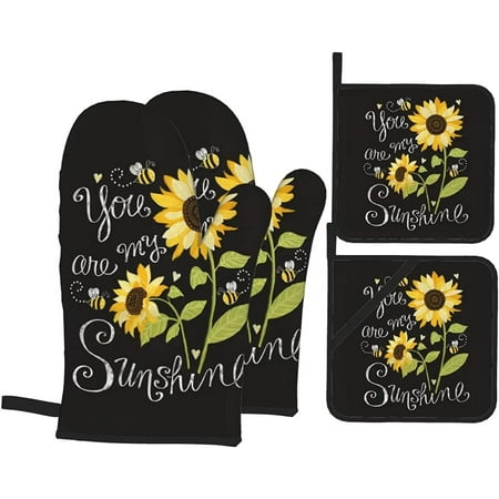 

Sunflower Oven Mitts and Pot Holders High Heat Resistant You are My Sunshine Oven Mitts with Oven Gloves and Hot Pads