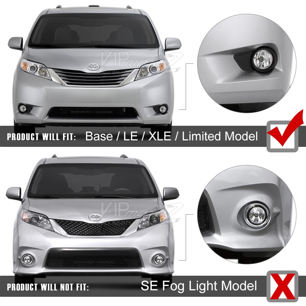 Power Switch /& Universal Wiring Included VIPMOTOZ For 2011-2017 Toyota Sienna Minivan OE-Style Fog Light Front Bumper Driving Lamp Housing Assembly Replacement Pair Driver /& Passenger Side