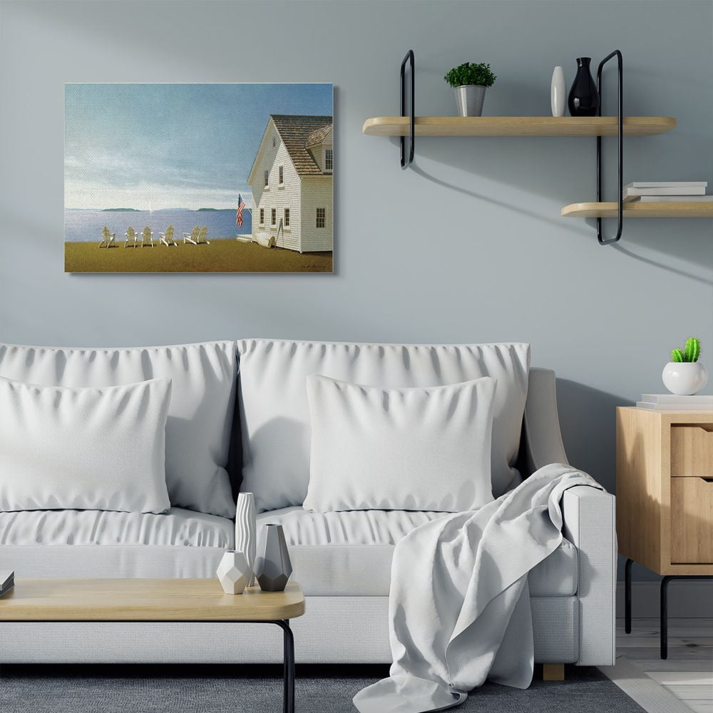 Stupell Industries Americana Cape House Coastal Landscape Charm Painting Canvas Wall Art Design by Zhen-Huan Lu, 30" x 40"