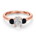 thumbnail image 3 of Gem Stone King 18K Rose Gold Plated Silver DEF Lab Grown Diamond and Black Onyx Engagement Ring for Women | 0.96 Cttw | Oval 7X5MM | Gemstone April Birthstone | Size 6, 3 of 6
