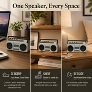 Retro Mini Boombox - Vintage Tape Player Design, Rechargeable Battery & Buttons - Novelty Music Speaker for Kids Adults