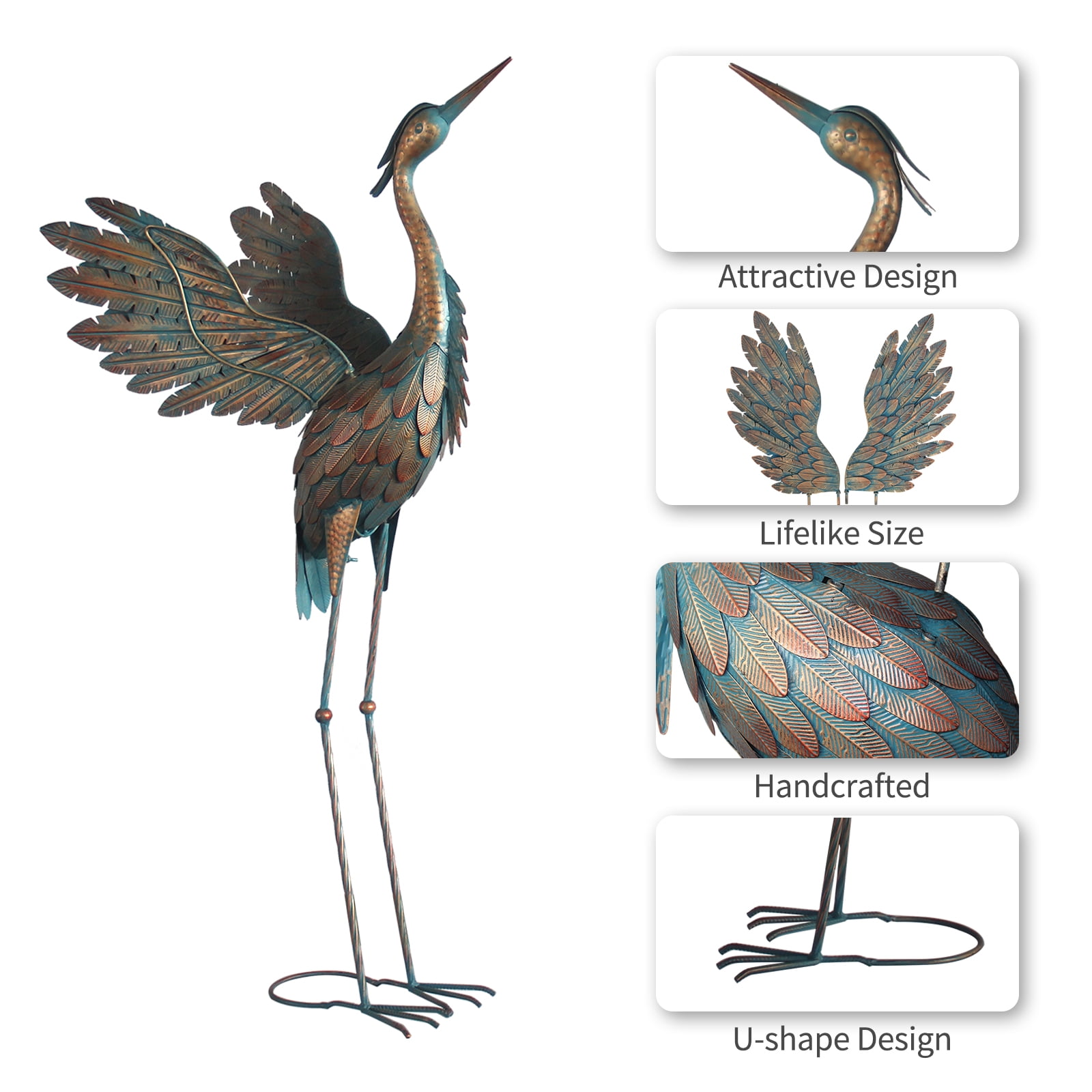 Crane Outdoor Decor Statue, Heron Garden Statue Metal Yard Art Outdoor Decoy, Garden Sculptures & Statues for Yard/Lawn/Pond/Outdoor Decoration, 1Pc, 42 Inch