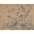 thumbnail image 2 of Michel Dorigny 18x15 Black Ornate Wood Framed Double Matted Museum Art Print Titled - Studies of Angels (Recto) (1655-1660?), 2 of 5