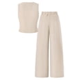 thumbnail image 4 of Riecok 2 Piece Sets for Girls Breathable Matching Sets V Neck Button Tops and Wide Leg Pant Casual Outfits Beige 10-11T, 4 of 6