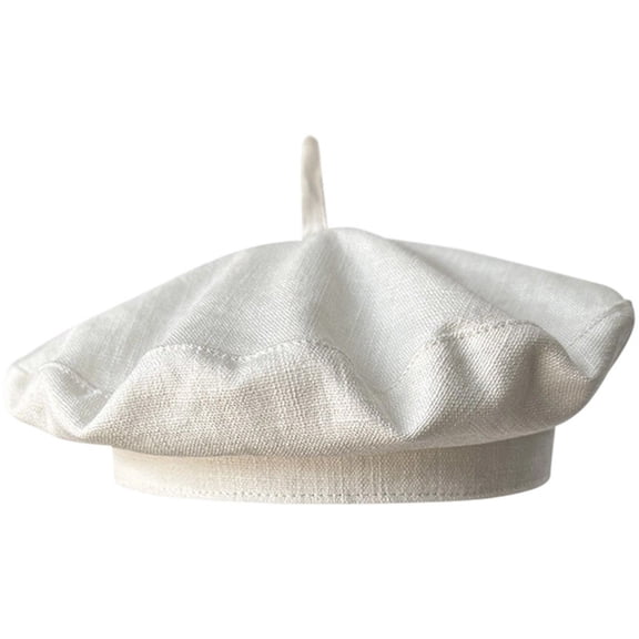 Byfri French Style Linen Beret Hat Lightweight Artist Cap for Daily Wear White 54-58cm