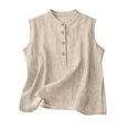 thumbnail image 4 of Cotton Linen Tank Top for Women Crew Neck Sleeveless Loose Fit Button Casual Tee Shirts Summer Fashion Blouses, 4 of 5