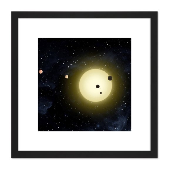 Space NASA Star Kepler11 Planet System Illustration 8X8 Inch Square Wooden Framed Wall Art Print Picture with Mount