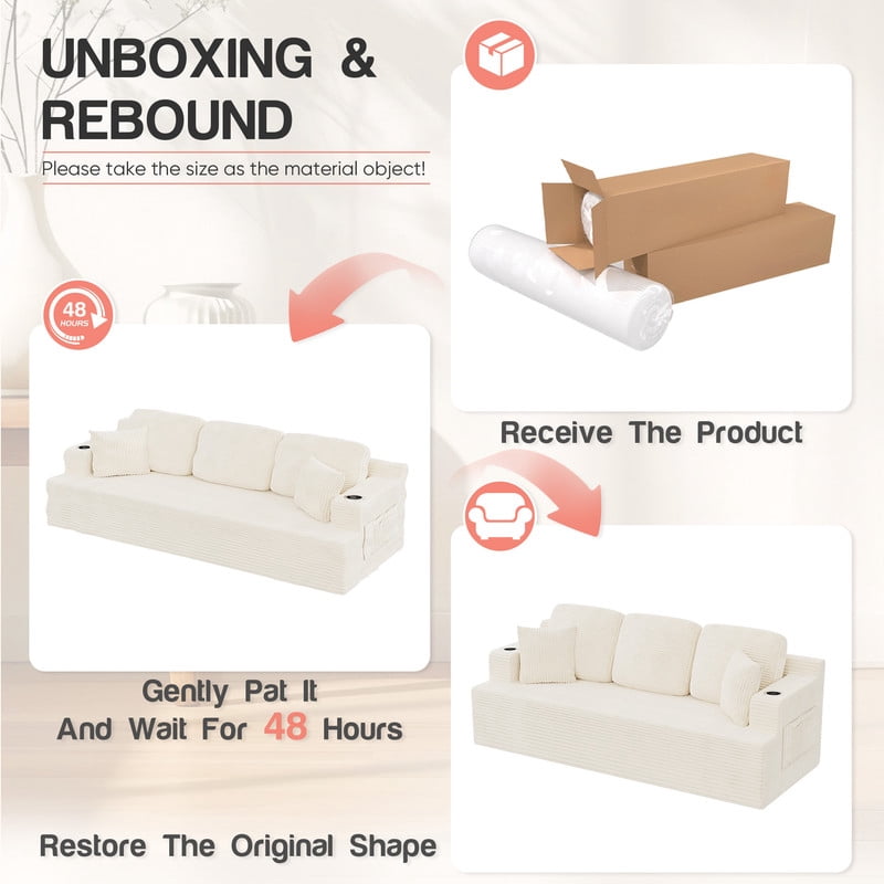 Homall Cloud Boneless Modern Couch Fluffy Group Sofas & Couches With two Cup Holder for Family,White
