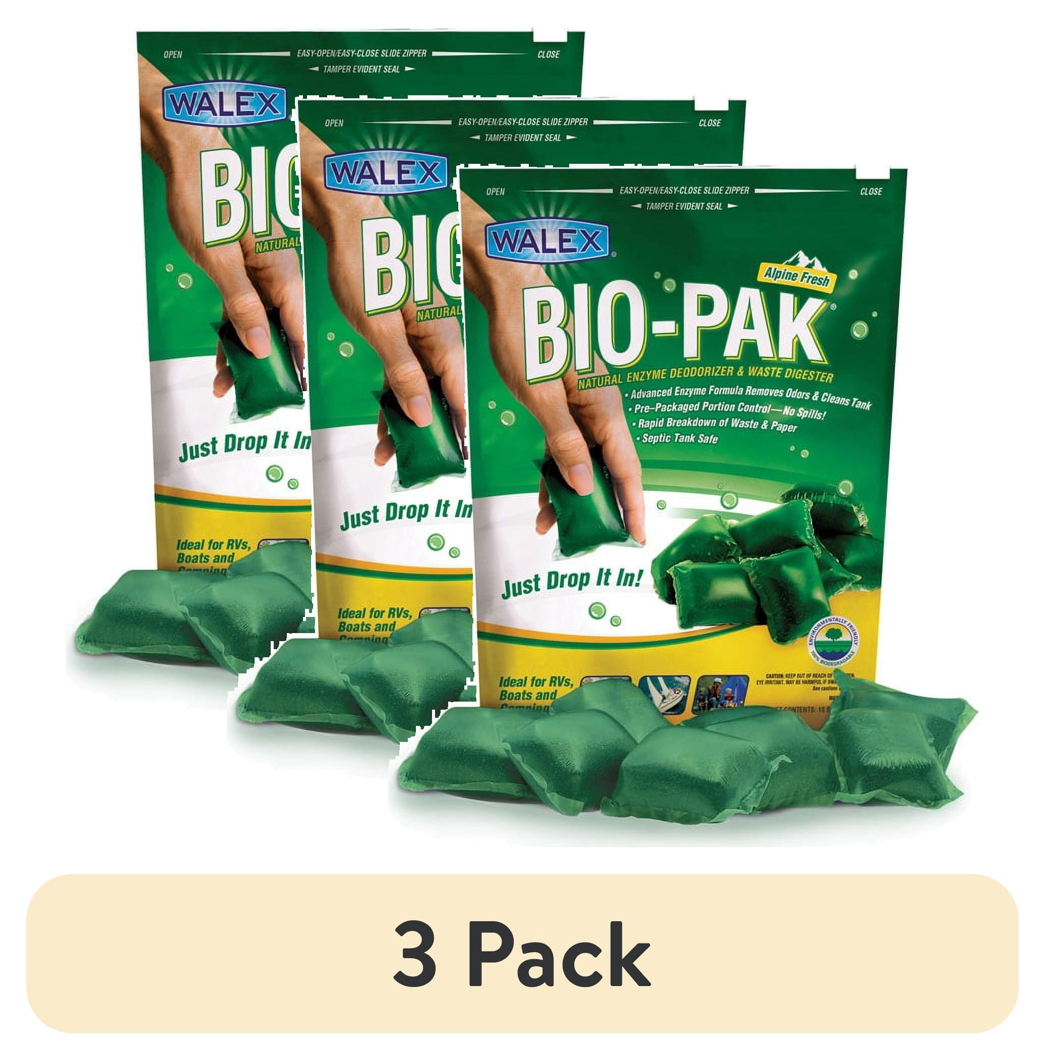 (3 pack) Walex Bio-Pak RV & Marine Toilet Treatment - 10 Rapid Dissolve Treatments - Alpine Fresh Fragrance
